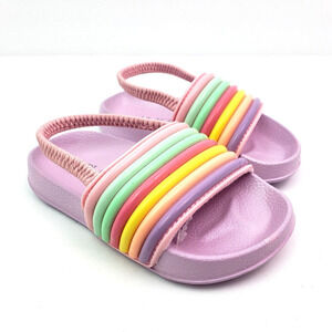 The Childrens Place Baby Girls Size 6 Purple Rainbow Slip On Slide Sandals